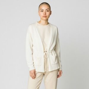 Jason Maxwell Womens Cream Open Front Drawstring Waist Knit Cardigan L